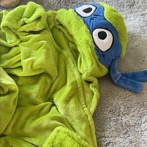 Ninja Turtles Green Leonardo Hooded Blanket Blue Cartoon Face